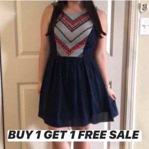 🌀B1G1 FREE🌀 Navy/coral pattern Juniors dress